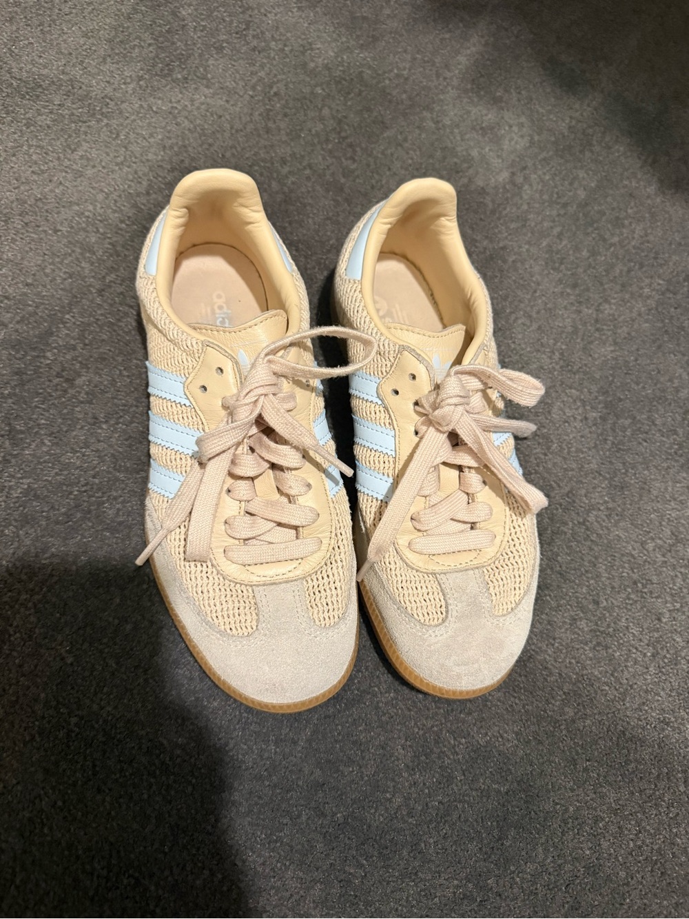 Adidas Women's Beige and Light Blue sambas